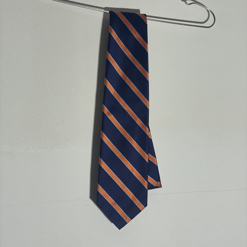 BROOKS BROTHERS 346 MEN'S TIE 100 SILK NAVY BLUE/ORANGE LENGTH: 58"